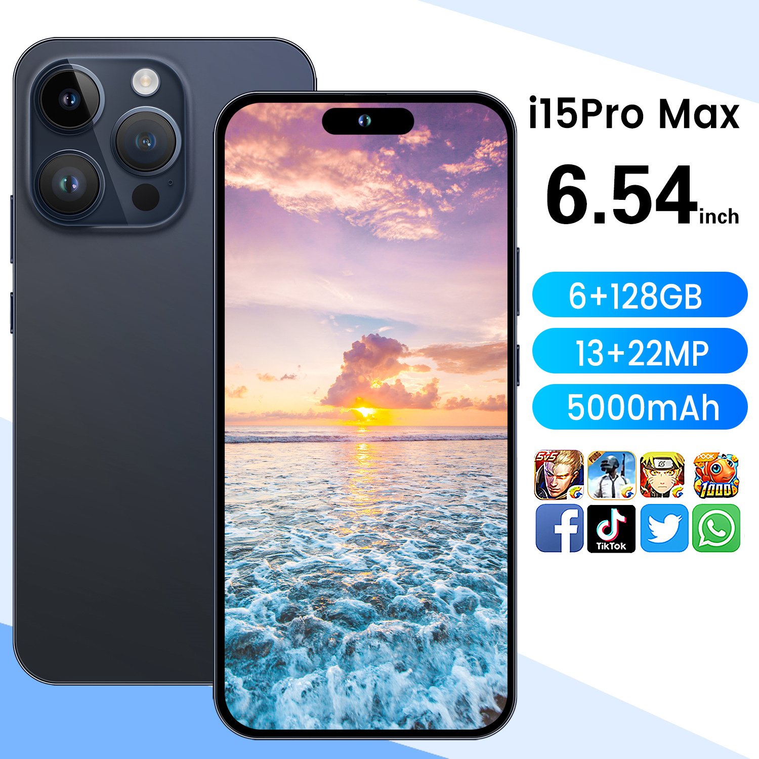 2024 i15 5G Smartphone 15 Pro Max Used with 16GB RAM 1TB ROM Dual SIM 3G Shockproof Features Hot Selling with Wholesale Options